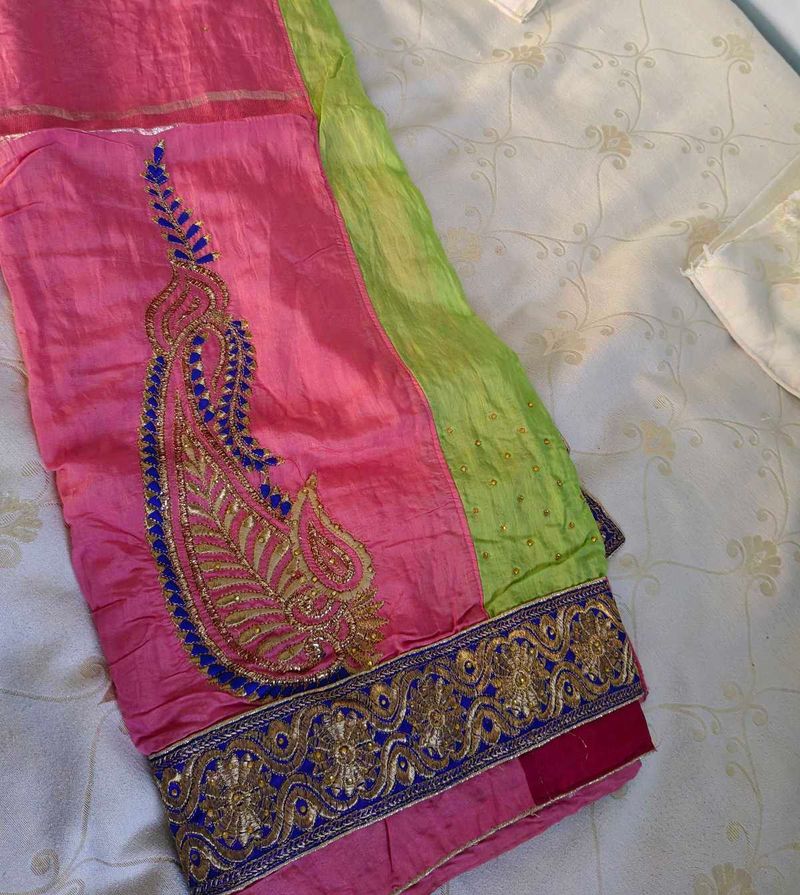 Pink &amp; Green Embroidered Lehenga Choli