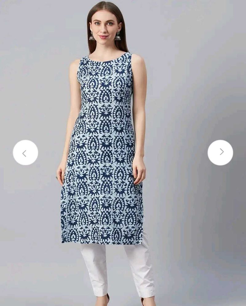 Anayna Blue &amp; White Printed Sleeveless Kurta