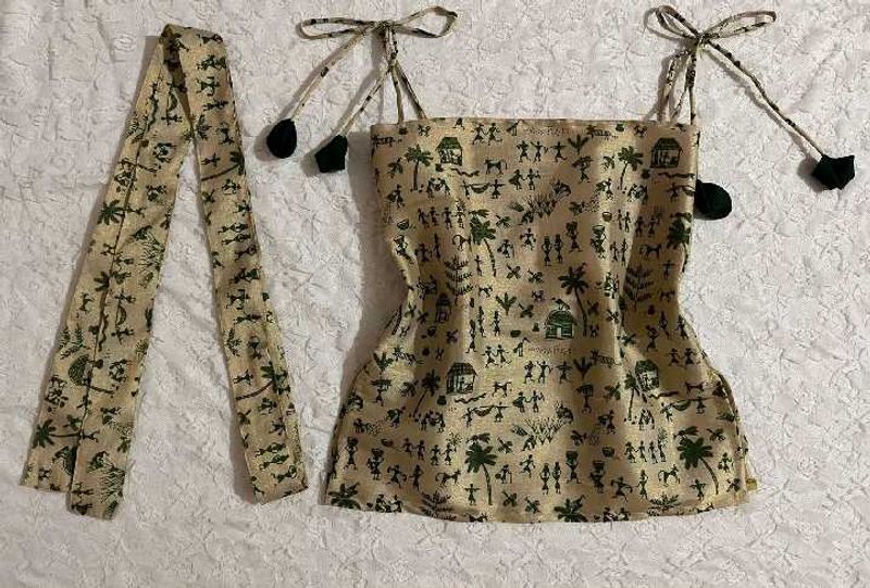 vintage Ethnic Print Camisole Top with scarf