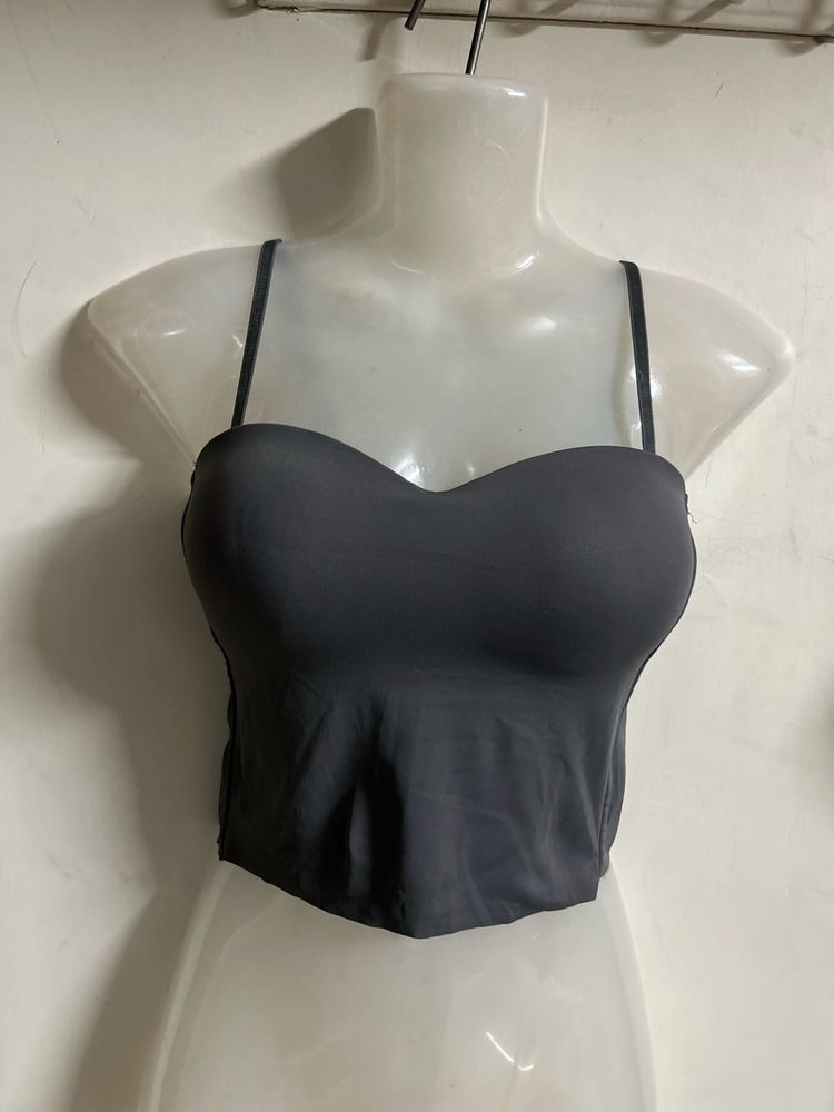 Sleek Grey Strappy Crop Top