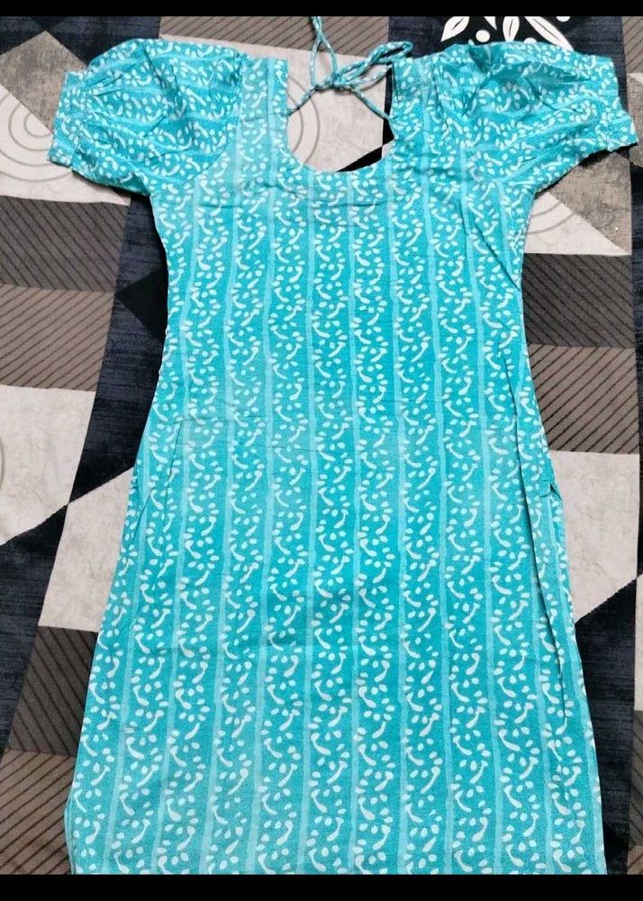 Aqua Blue Printed Kurta