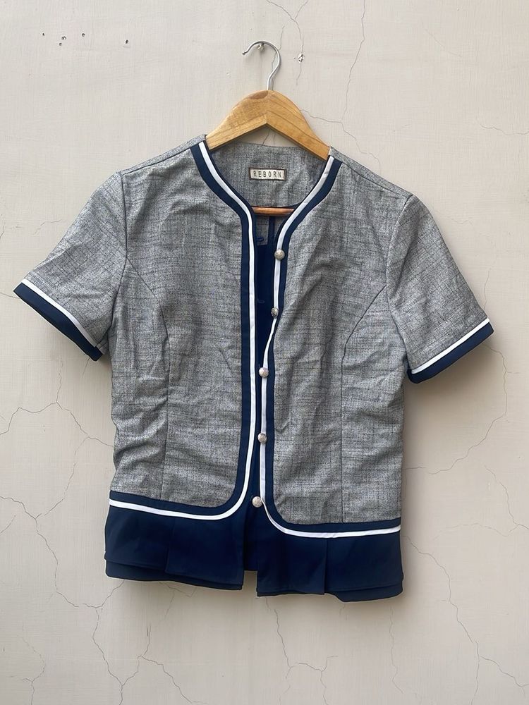 Stylish Grey &amp; Navy Ethnic Blouse
