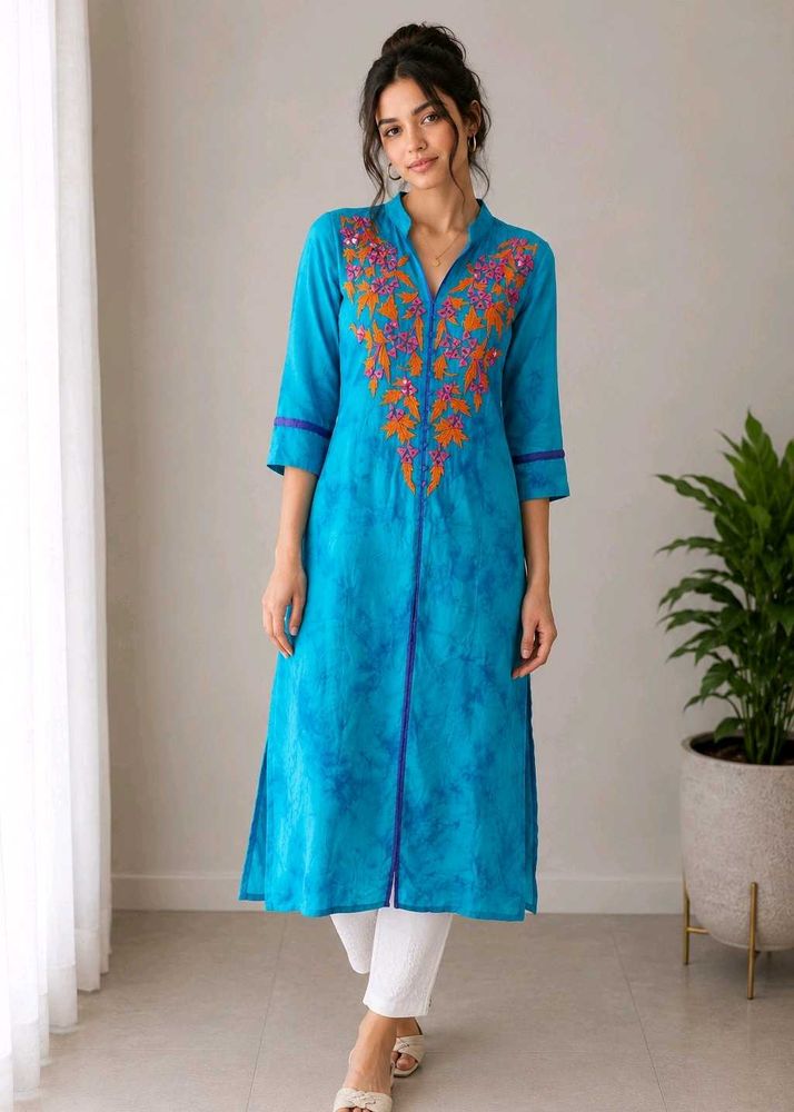 Blue Tie-Dye Embroidered Kurta