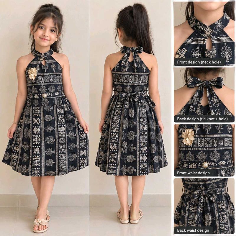Girls' Black &amp; White Print Halter Dress