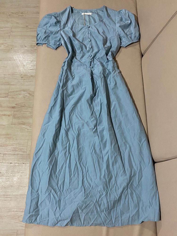 Chic Puff Sleeve Midi Dress