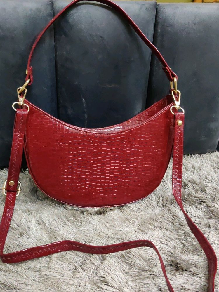 Maroon Hobo Bag With Detachable Sling