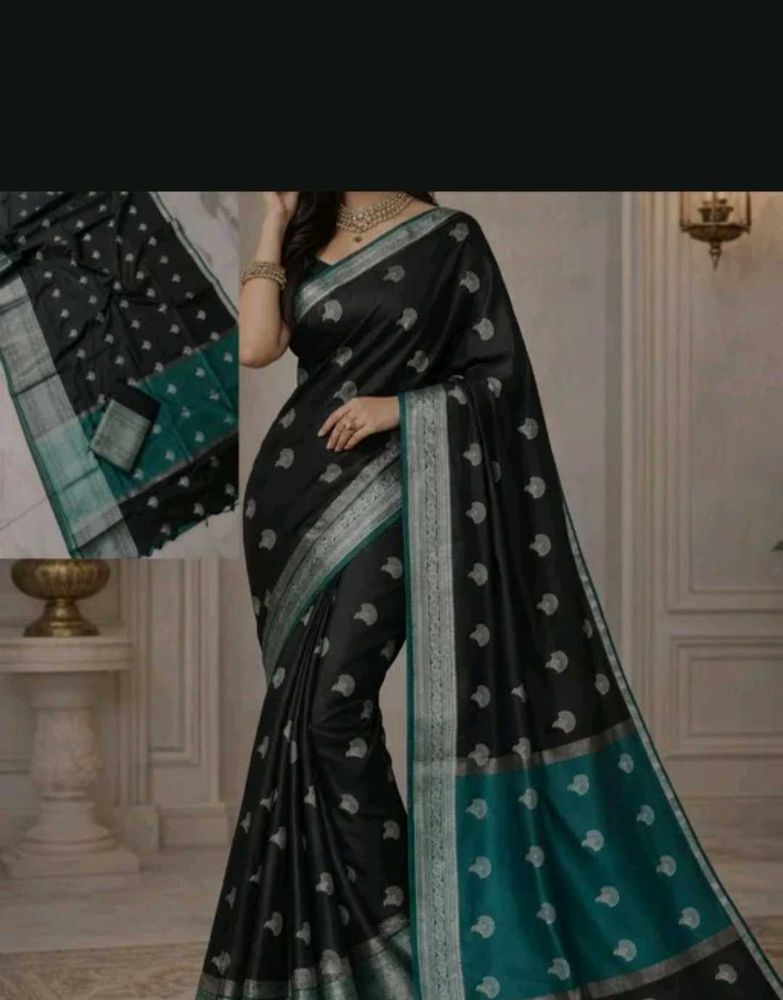 Elegant Black Soft Silk Allover Boota Saree