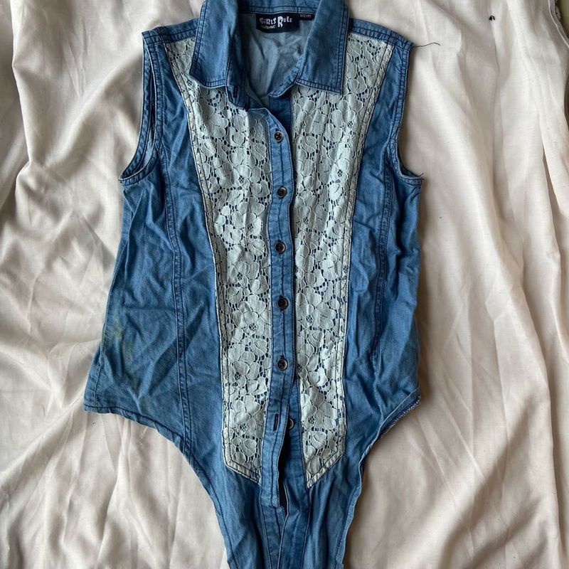 Denim lacy tie up top