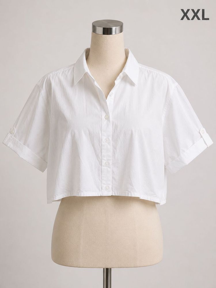 Women's White Cropped Button-Up Shirt