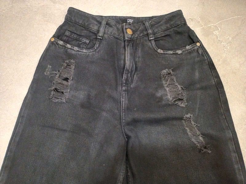 Women Trendy Ripped Black Denim Jeans