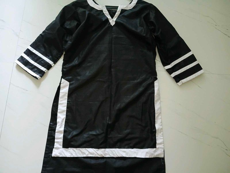 Black Kurta set with White Stripes
