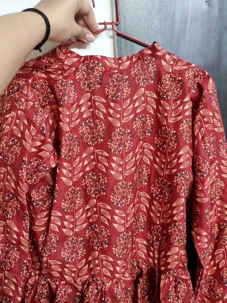 Maroon Floral Print Kurta