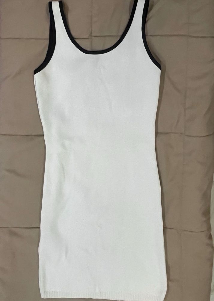Cream Ribbed Tank Dress