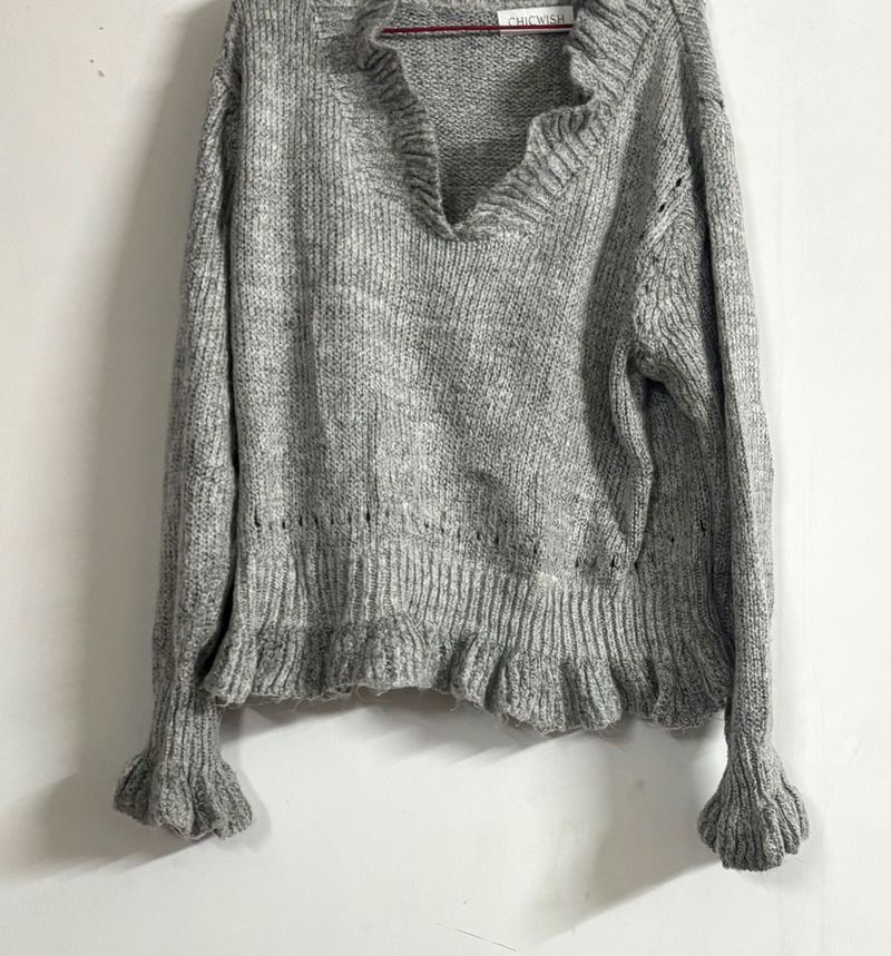 Chicwish Grey Ruffle Knit Sweater