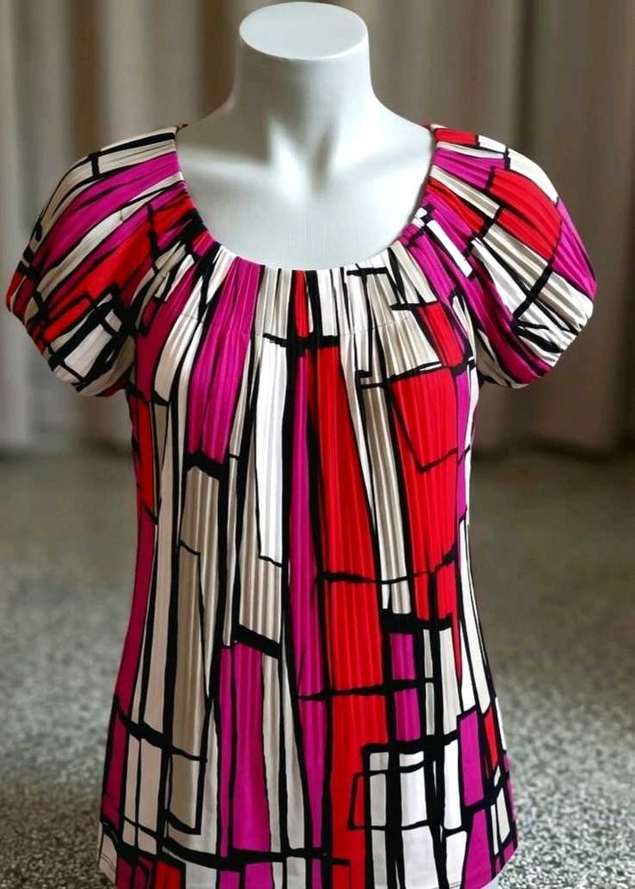 Vibrant Abstract Print Pleated Top