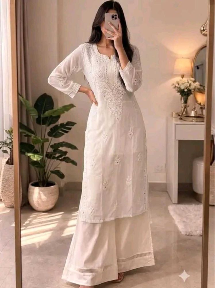 Elegant White Chikankari Kurta Set