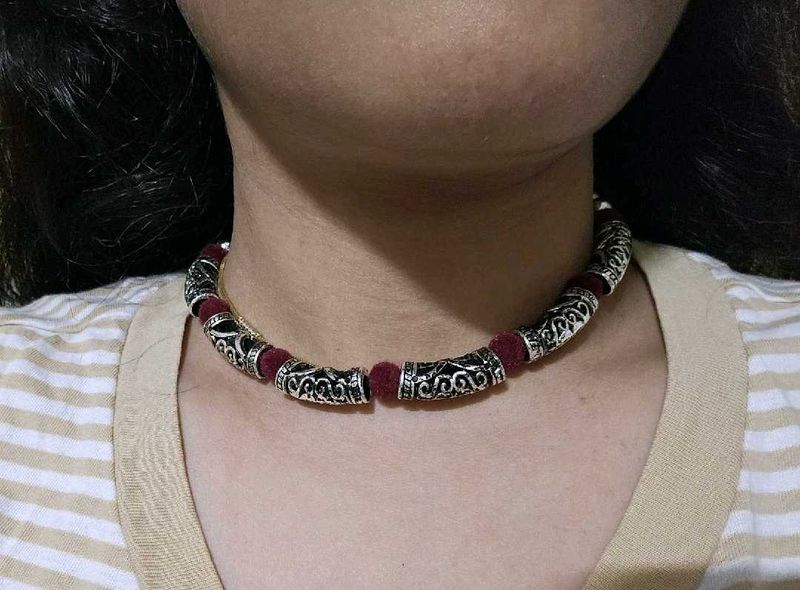 Boho Silver &amp; Red Necklace