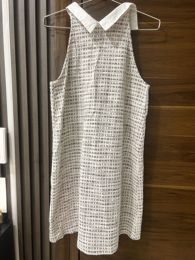 zara Tweed Sleeveless Dress with Collar