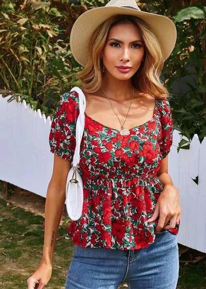 FREE SHIPPING📦Floral Ruched Pullover Blouse