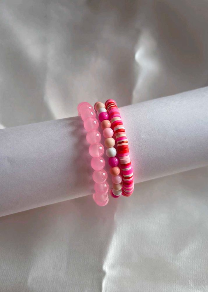 Chic Stackable Beaded Bracelets - Pink &amp; Red Tones