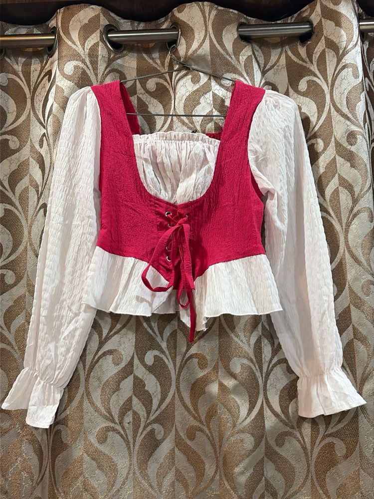 Vintage Lace-Up Peasant Top