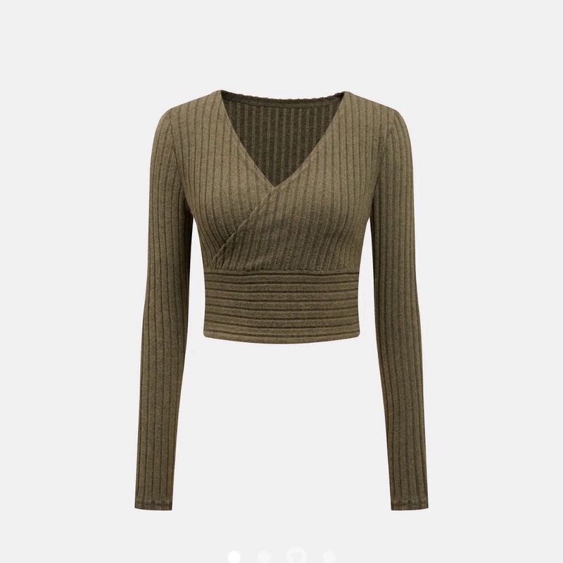 Ribbed V-Neck Wrap Crop Top