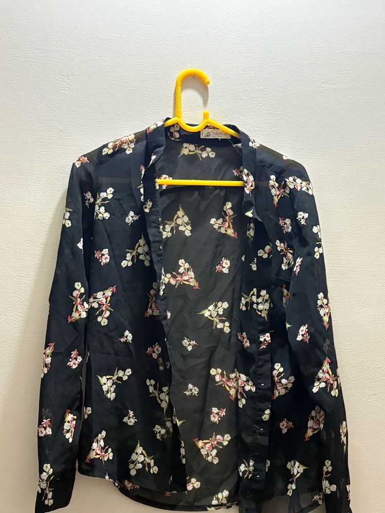 Floral Print Button-Down Blouse