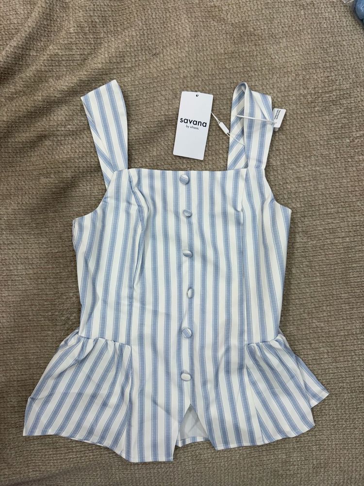 Savana Striped Peplum Tank Top - XS