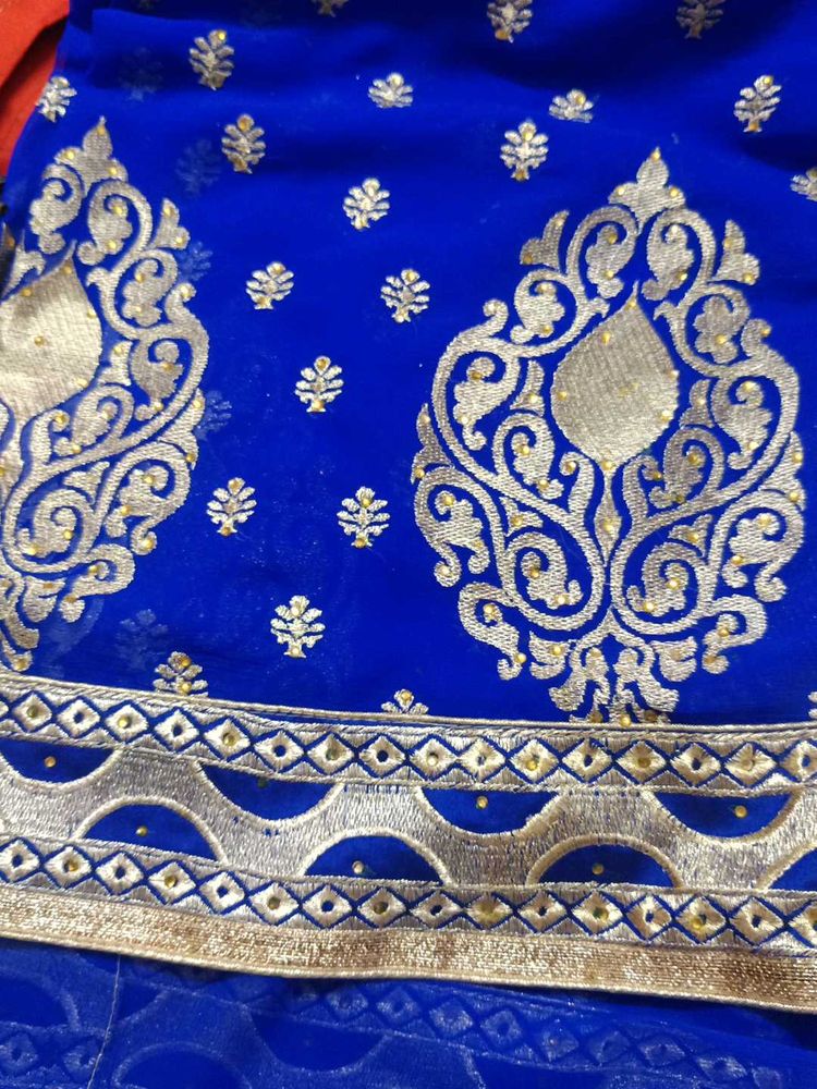 Elegant Royal Blue Embroidered Saree