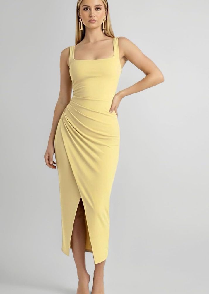 Elegant Ruched yellow Dress