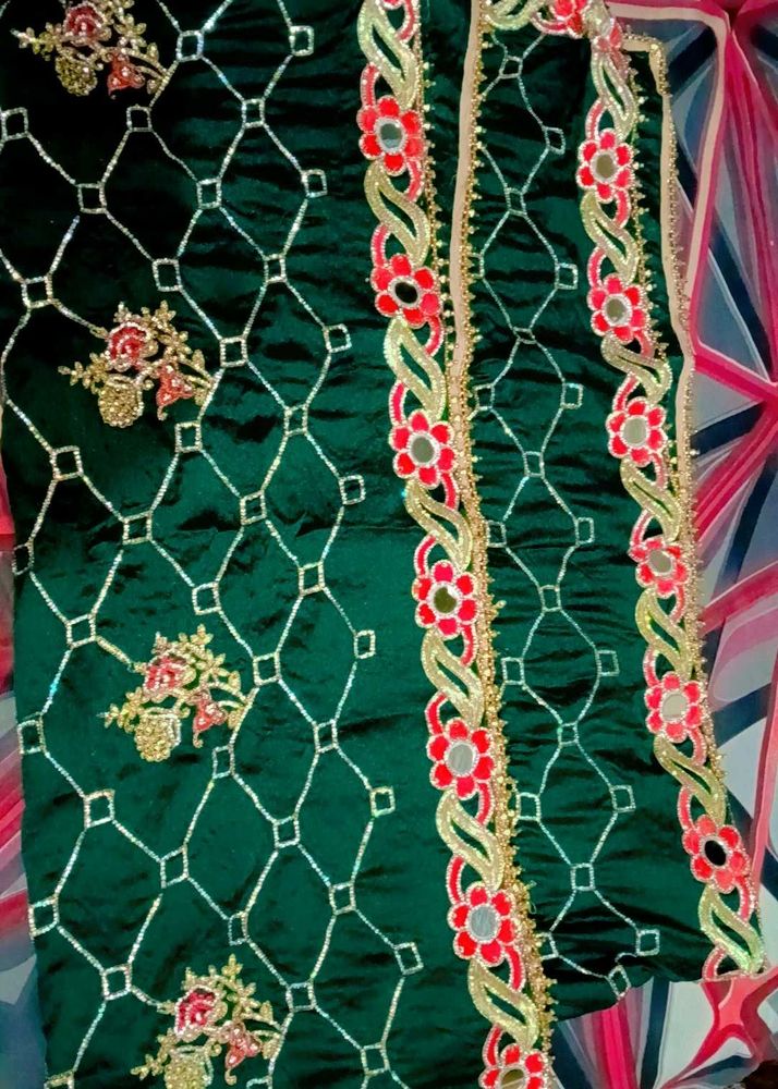 Embroidered Green Silk dupatta