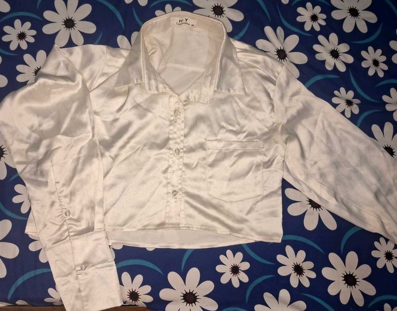 Chic Satin Cropped Button-Up Shirt