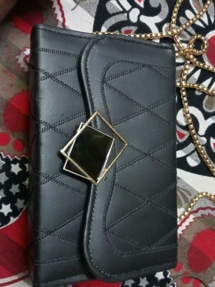 Stylish Black Quilted Clutch Bag