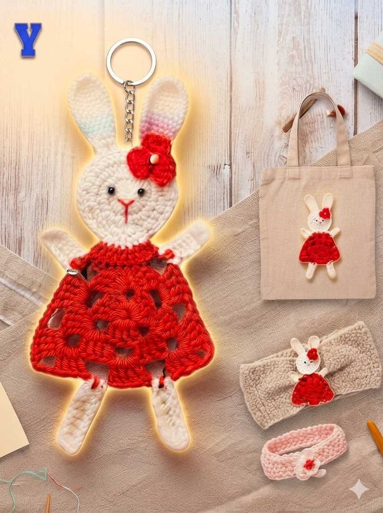 Handmade 2Pc Crochet Bunny Keychain