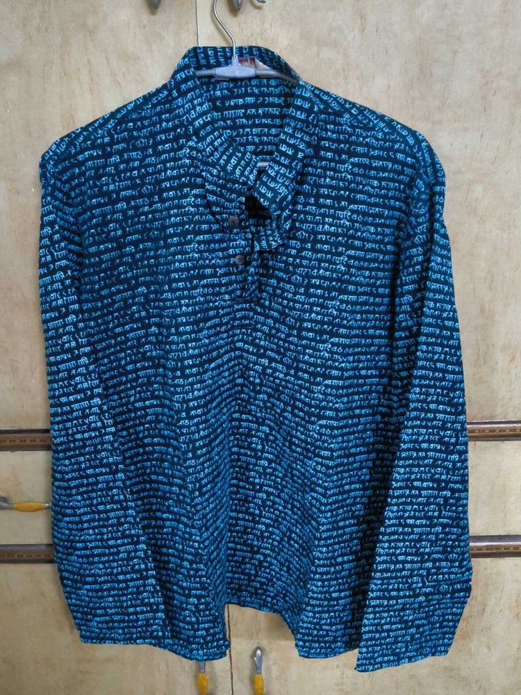 Blue Printed Long Sleeve Kurta