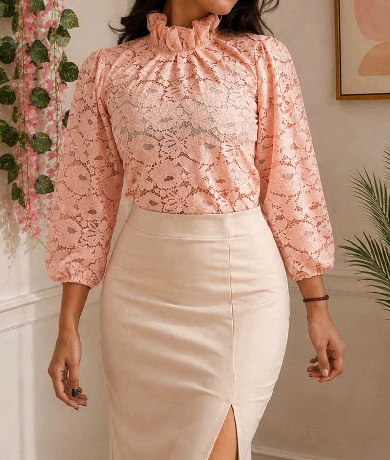 Stylish Lace Puff-Sleeve Top