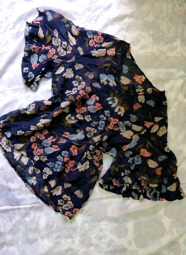 Navy Floral Print Blouse