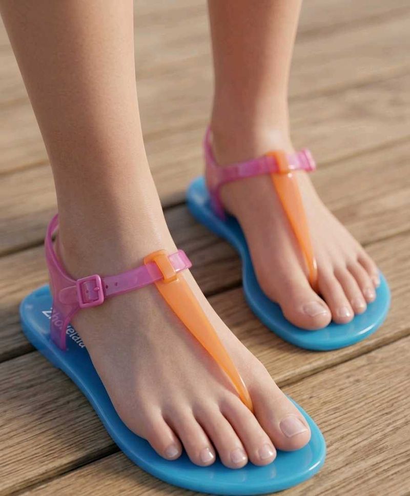 Blue Jelly Flip Flops with Pink &amp; Orange  Straps