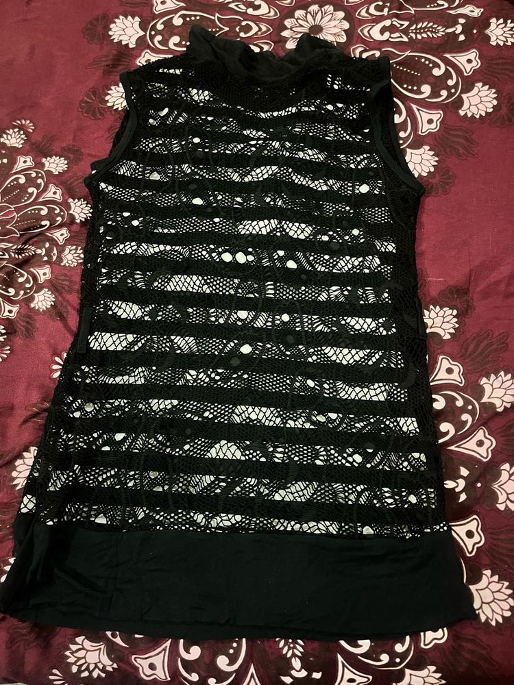 Black Lace Overlay Sleeveless Top