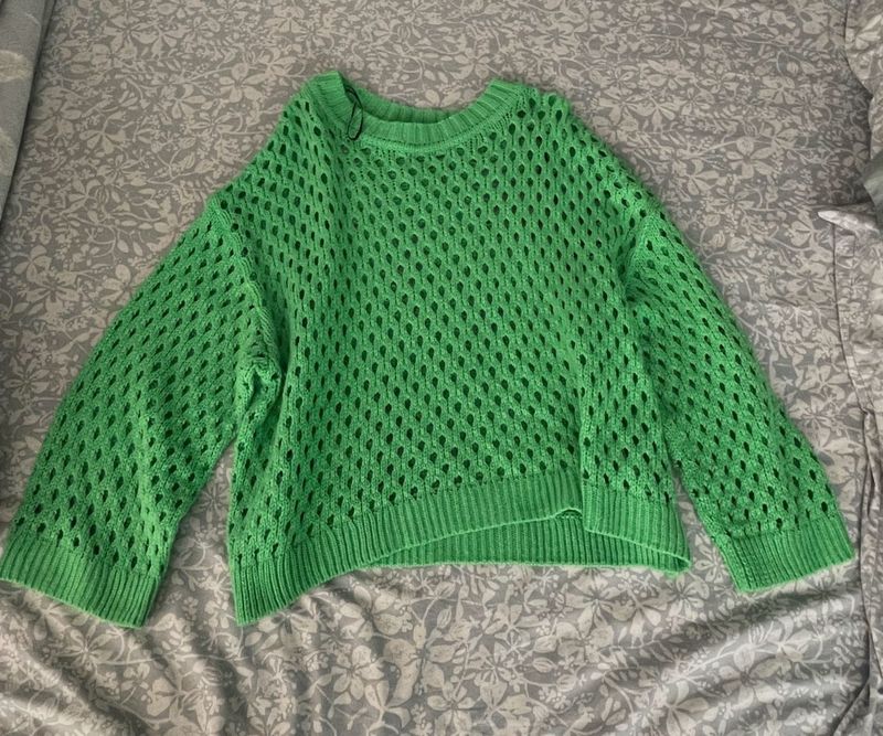 h&amp;m Green Crochet Knit Sweater