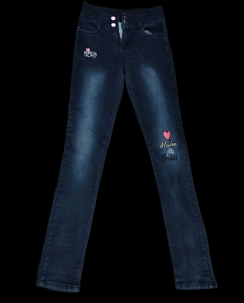 Embroidered Detail Jeans For Girls