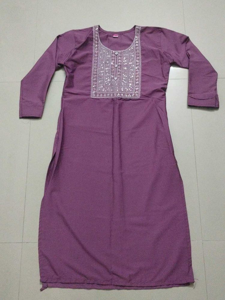 Purple Kurta with Embellished Neckline