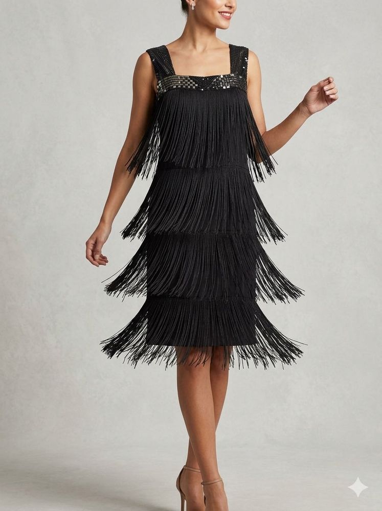 gothic Black Flapper Fringe Dress