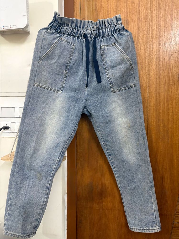 Light Wash Paperbag Waist Jeans