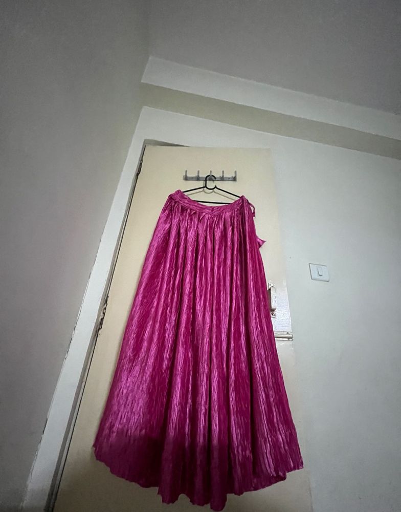 Stunning Pink Crushed satin ghagra