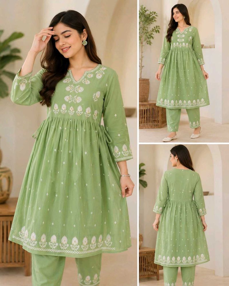 Green Embroidered Kurta Set