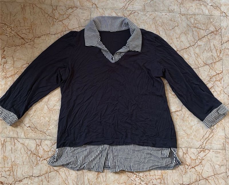 Striped Collar Navy Top