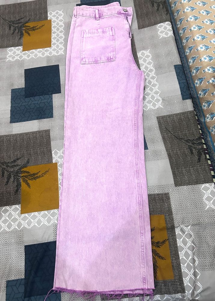 Pink Wide Leg Jeans With Front Pocket