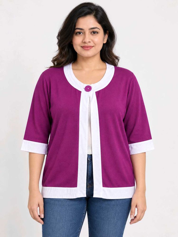 Stylish Purple &amp; White Cardigan