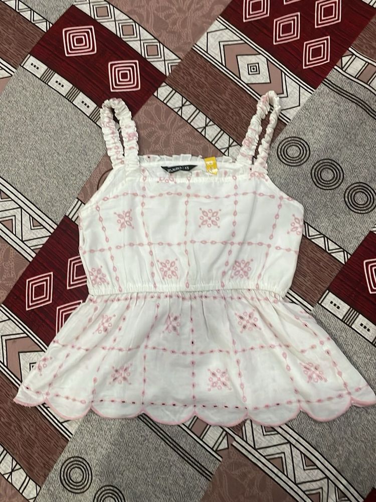 Chic White Embroidered Peplum Top